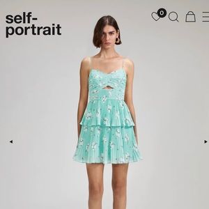 NWT Self-Portrait blue floral chiffon tiered mini dress